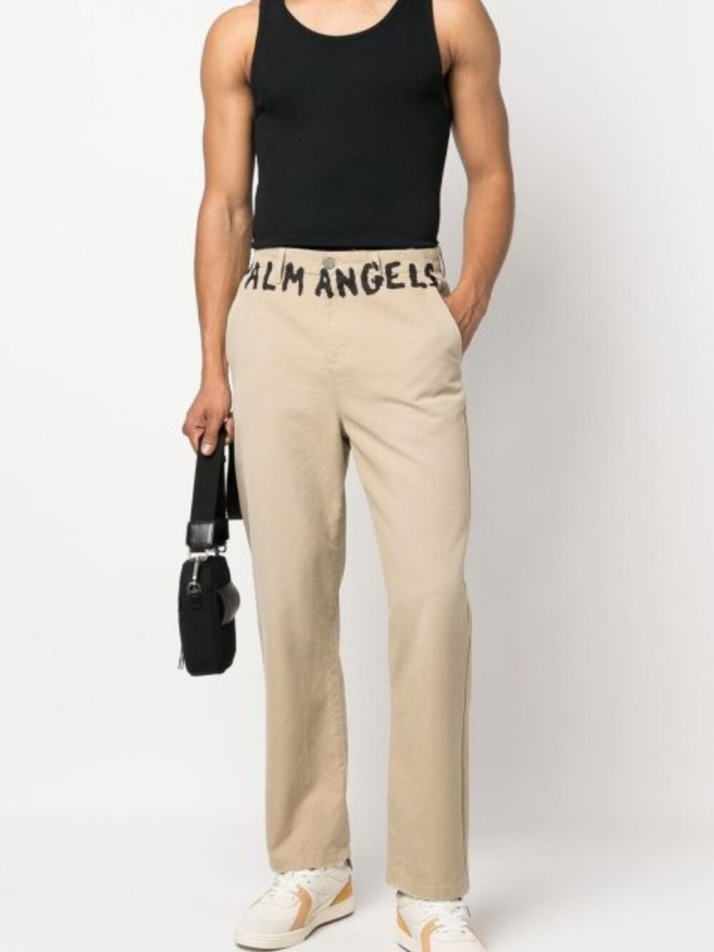 Palm Angels PMCG005S23FAB002 Waistband Logo Chino Pants Beige Size L Worn 2x - Picture 9 of 9